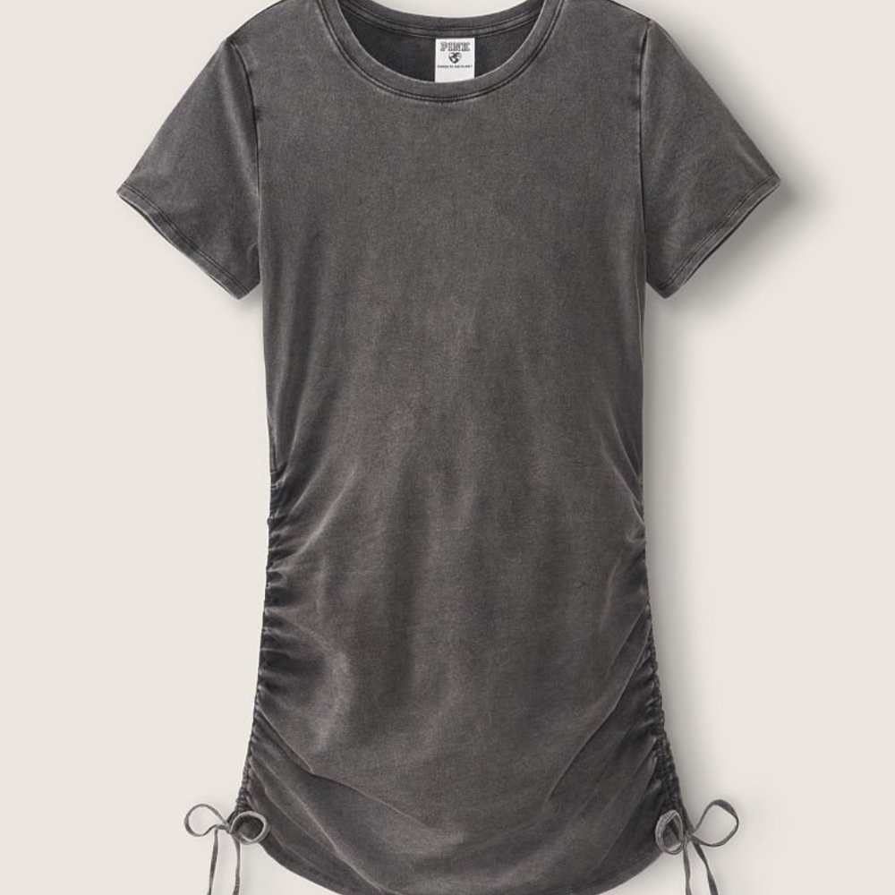 PINK ruched side short sleeve dress